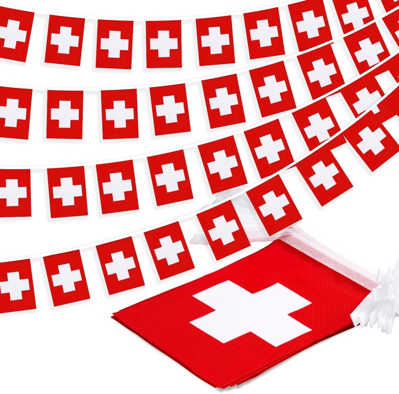 MVPRING Switzerland String Flag Pennant Banner, Small Mini Swiss Flags Bunting Banner, National Country Decoration for School, Party, Sports Events, Festival, 33 Feet 30 Flags - Image 1